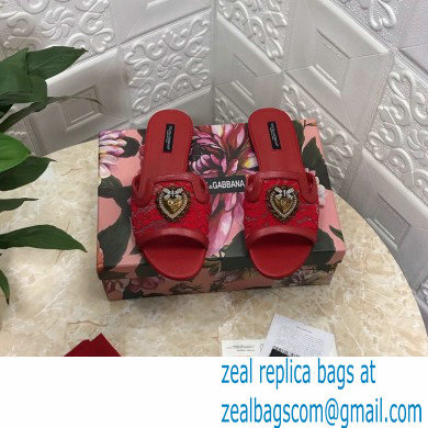 Dolce  &  Gabbana Lace Sliders Red with Devotion Heart 2021